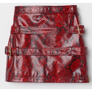 FARREN JEAN ANDREA x H&M red leather snakeskin-patterned skirt - size M